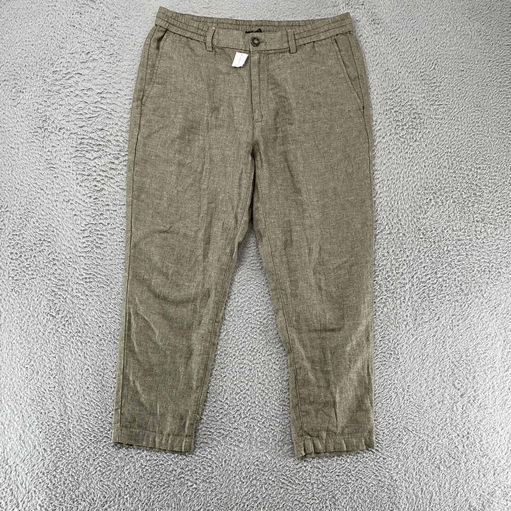 Banana Republic Mason Pants Mens 34x28 Green Linen Cotton Athletic Taper Chino